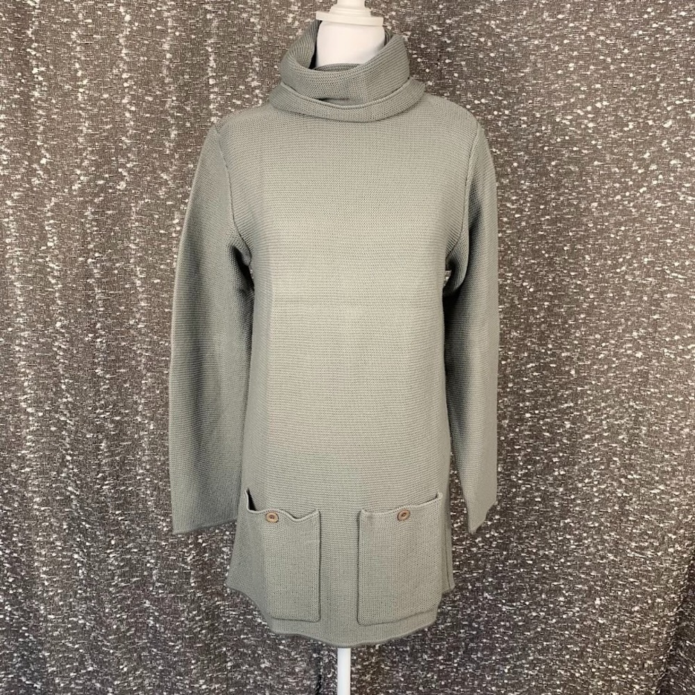 Vintage Adrianna Papell Gray‎ Knit Tunic Sweater Cowl Neck Minimalist Women's M
